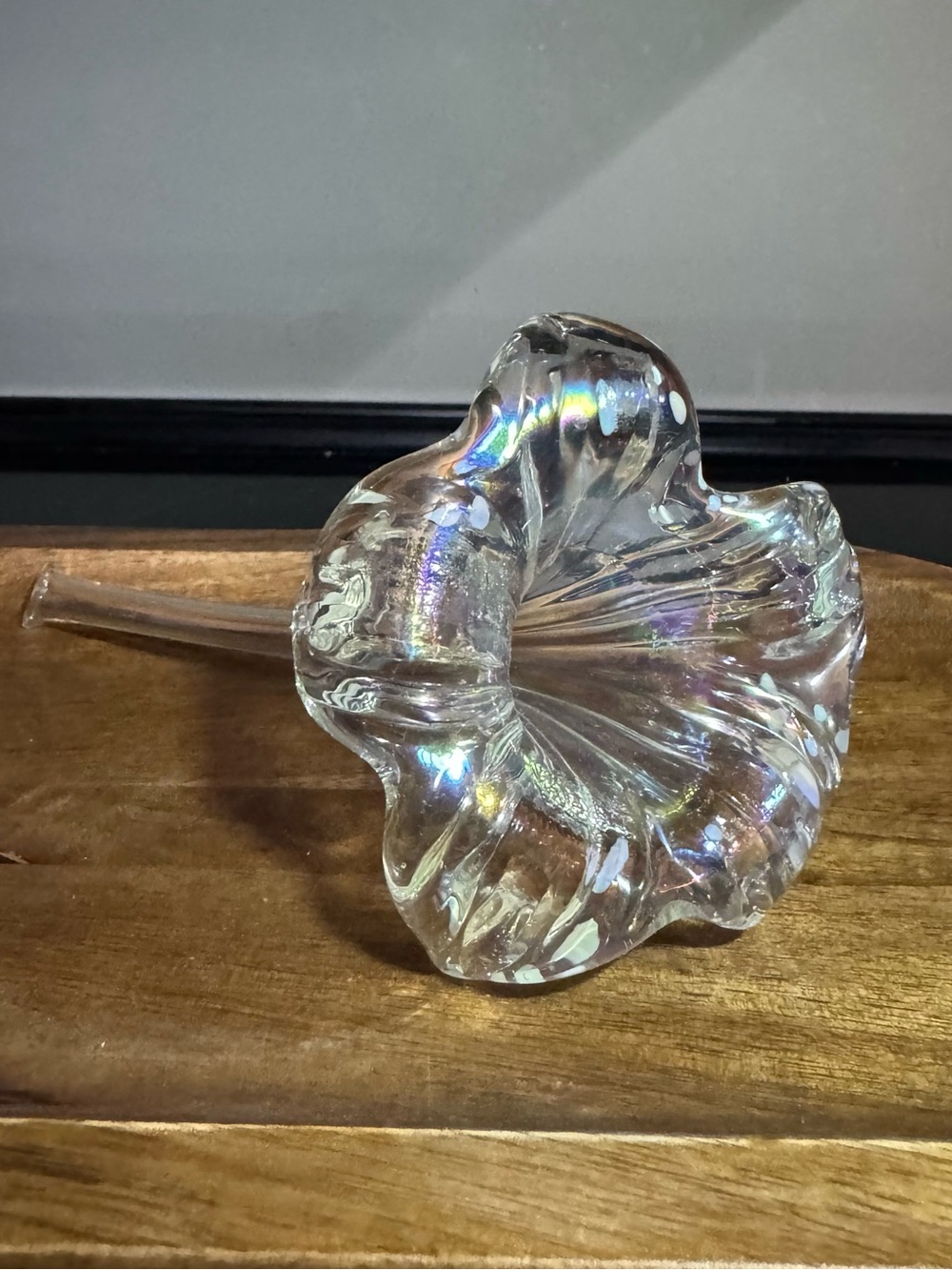 Vintage Hand Blown Clear Art Glass Lily Trumpet Flower Bud Vase Floral
